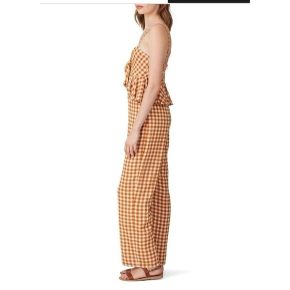 Saylor Jumpsuit Women Medium Orange White Bohemian Wide Leg Western Gingham RTR - Picture 12 of 15